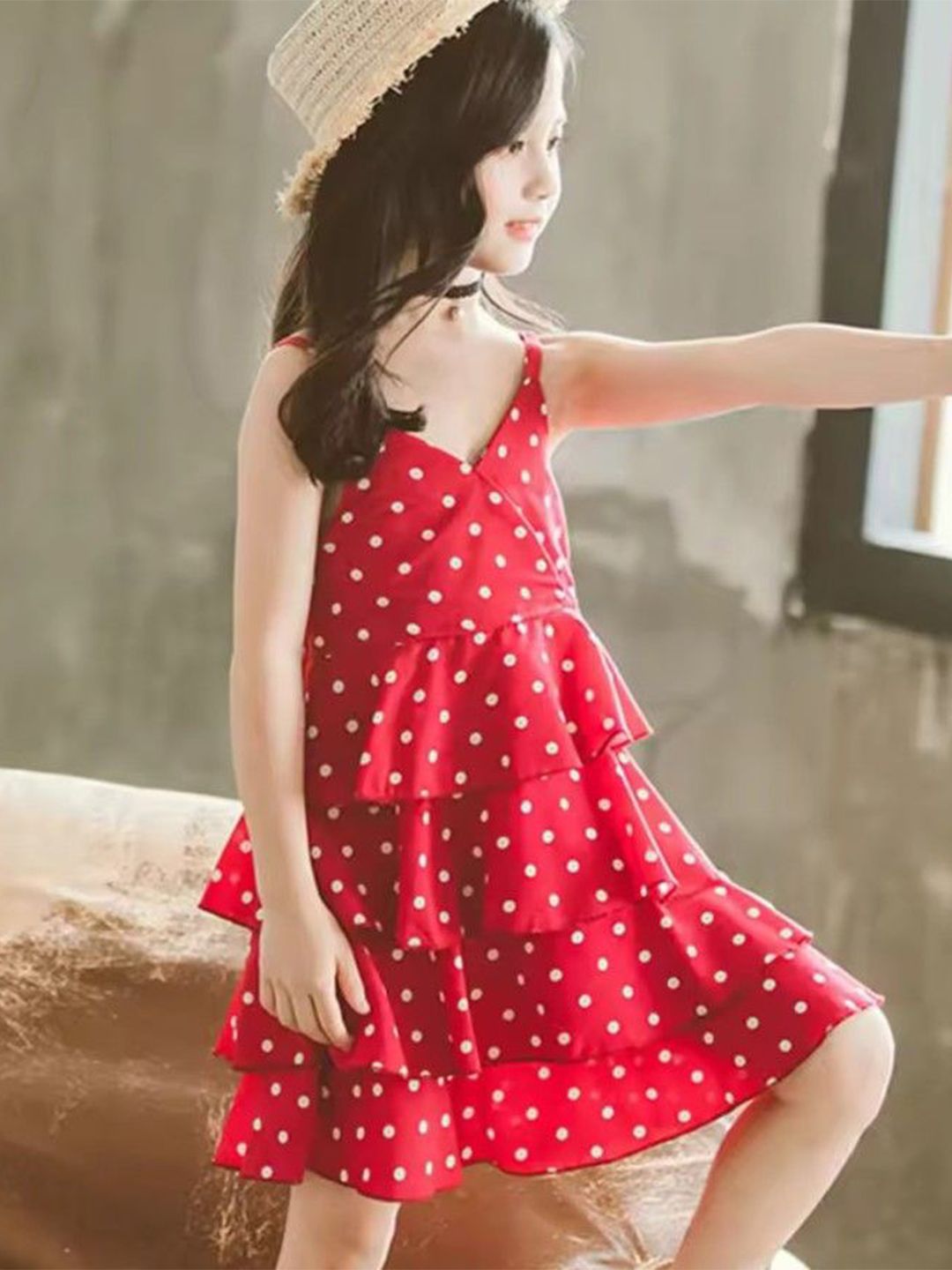 open lace back dress Red Polka Dot Cotton Dress