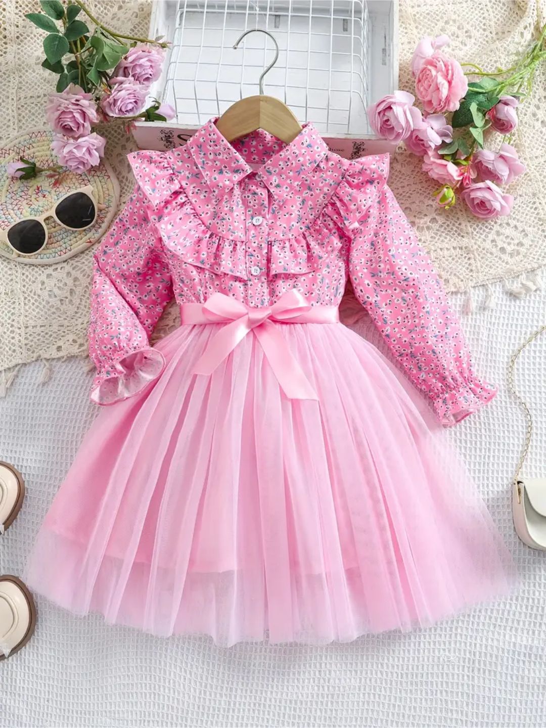 knee length dresses for ladies Red Camellia  3D Ribbon Embroidery Dress