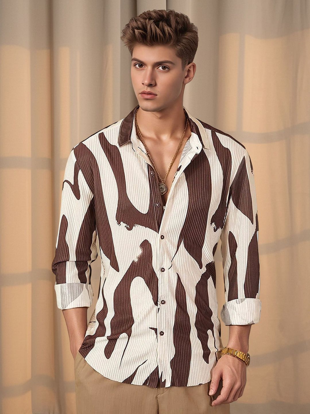 Metronaut Printed Spread Collar Long Sleeves Casual Shirt