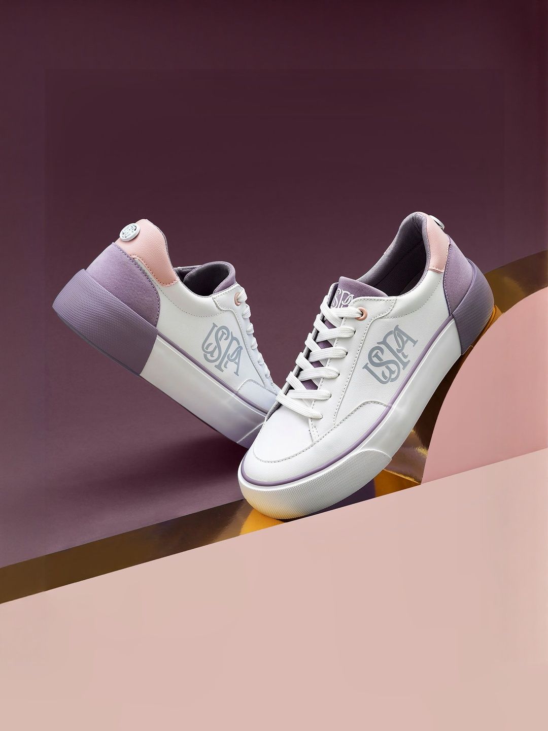 Women Colourblocked PU Sneakers U.S. Polo Assn. Women Lydia 3.0 Off White Chunky Sneaker Shoes