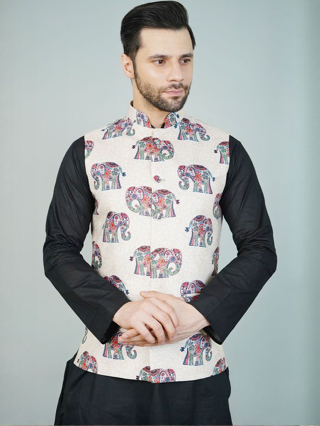 Wintage Printed Sleeveless Nehru Jacket