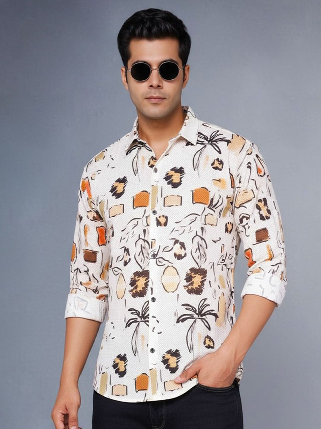 Metronaut Abstract Printed Spread Collar Casual Shirt
