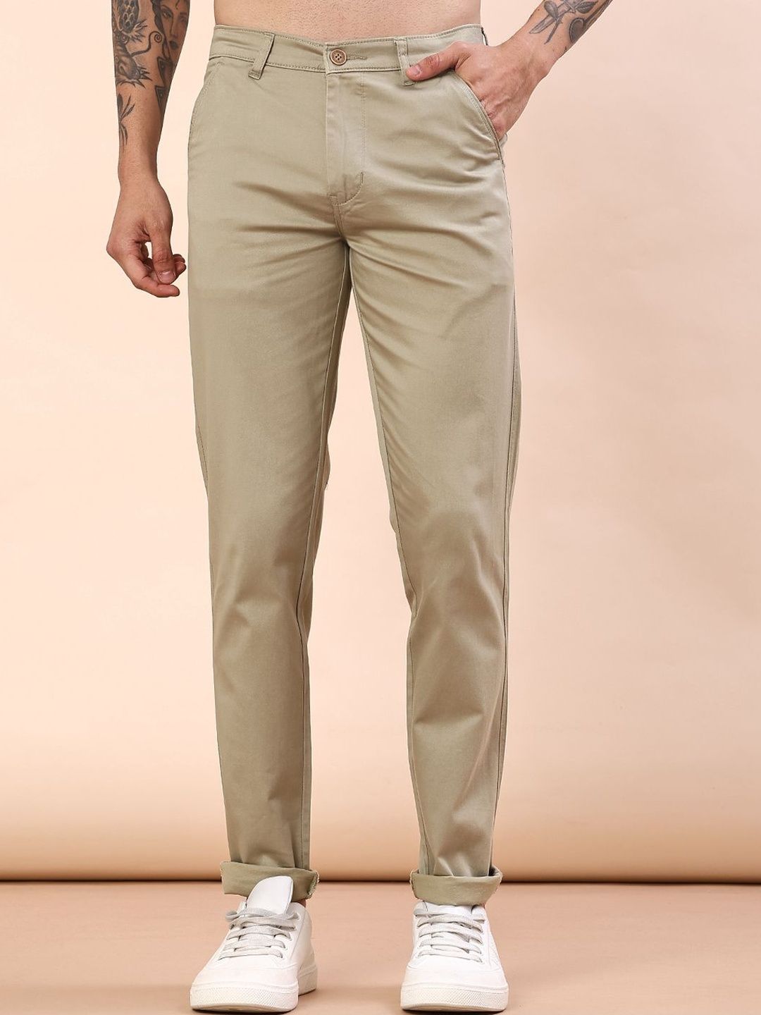 V-Mart Men Solid Mid-Rise Slim Fit Chinos Trousers