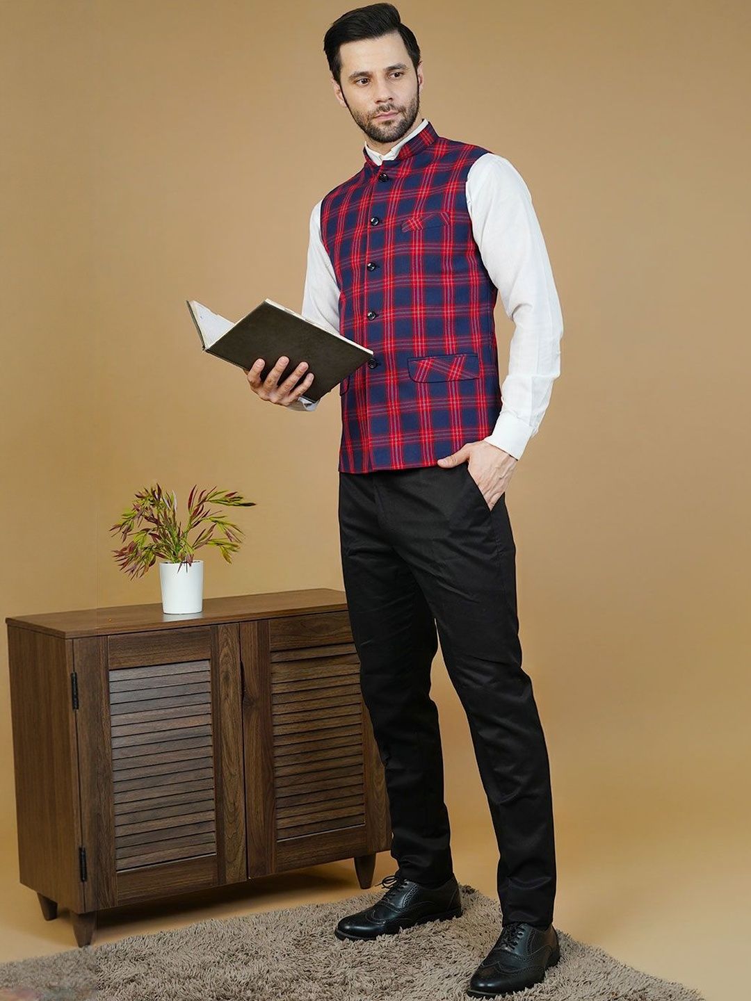 Wintage Checked Sleeveless Nehru Jackets