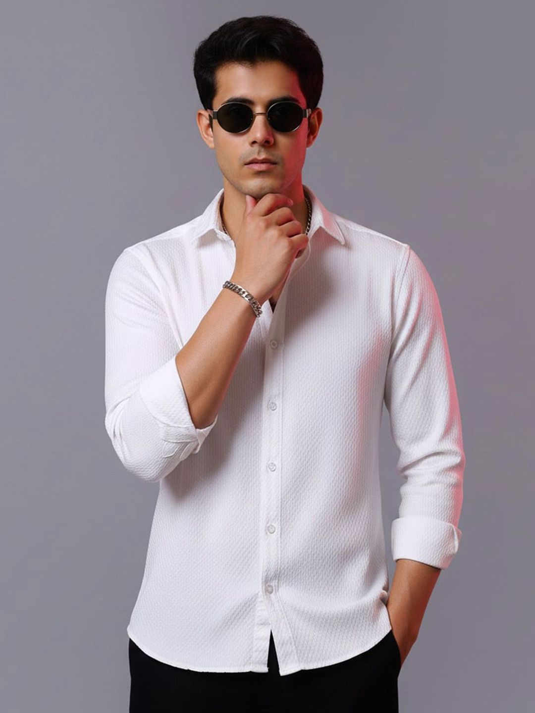 Metronaut Textured Spread Collar Long Sleeves Casual Shirt
