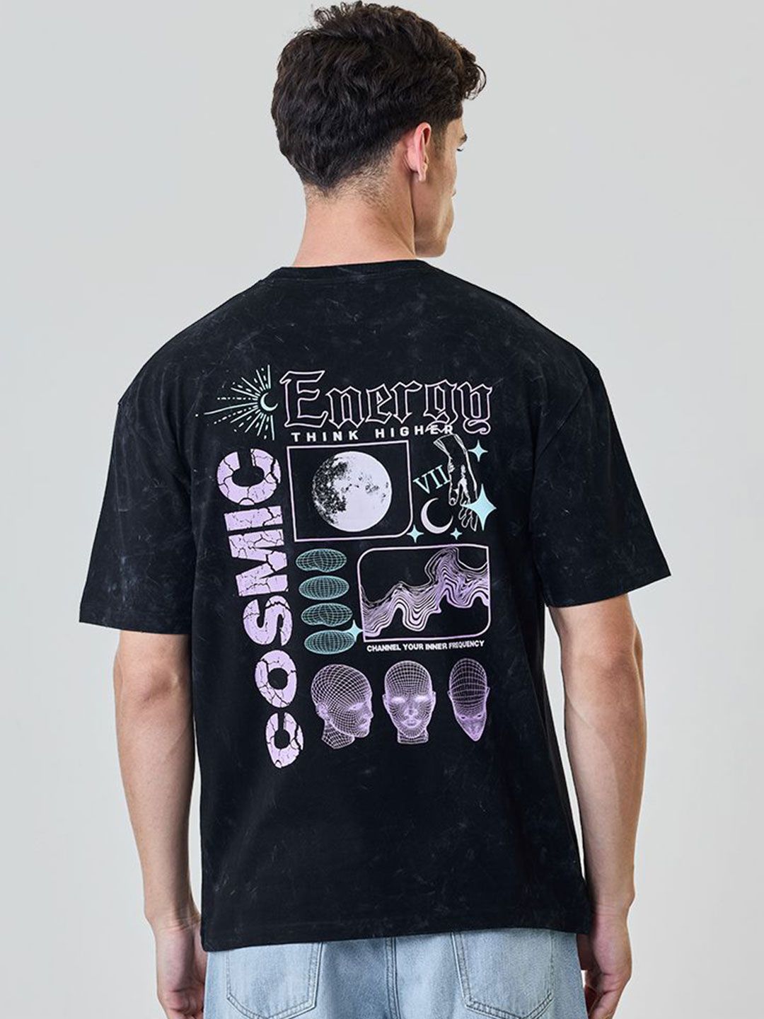 Snitch Men Printed Drop-Shoulder Sleeves T-shirt