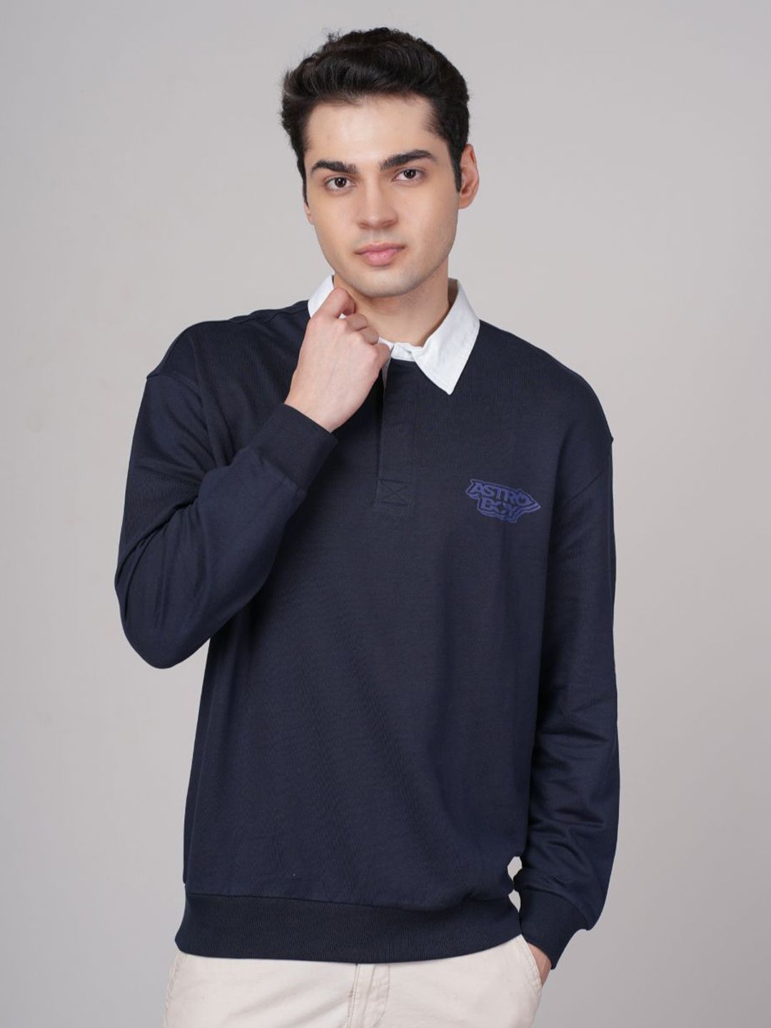 OUTLAWS Men Typography Printed Polo Style LOng Sleeves Sweatshirt