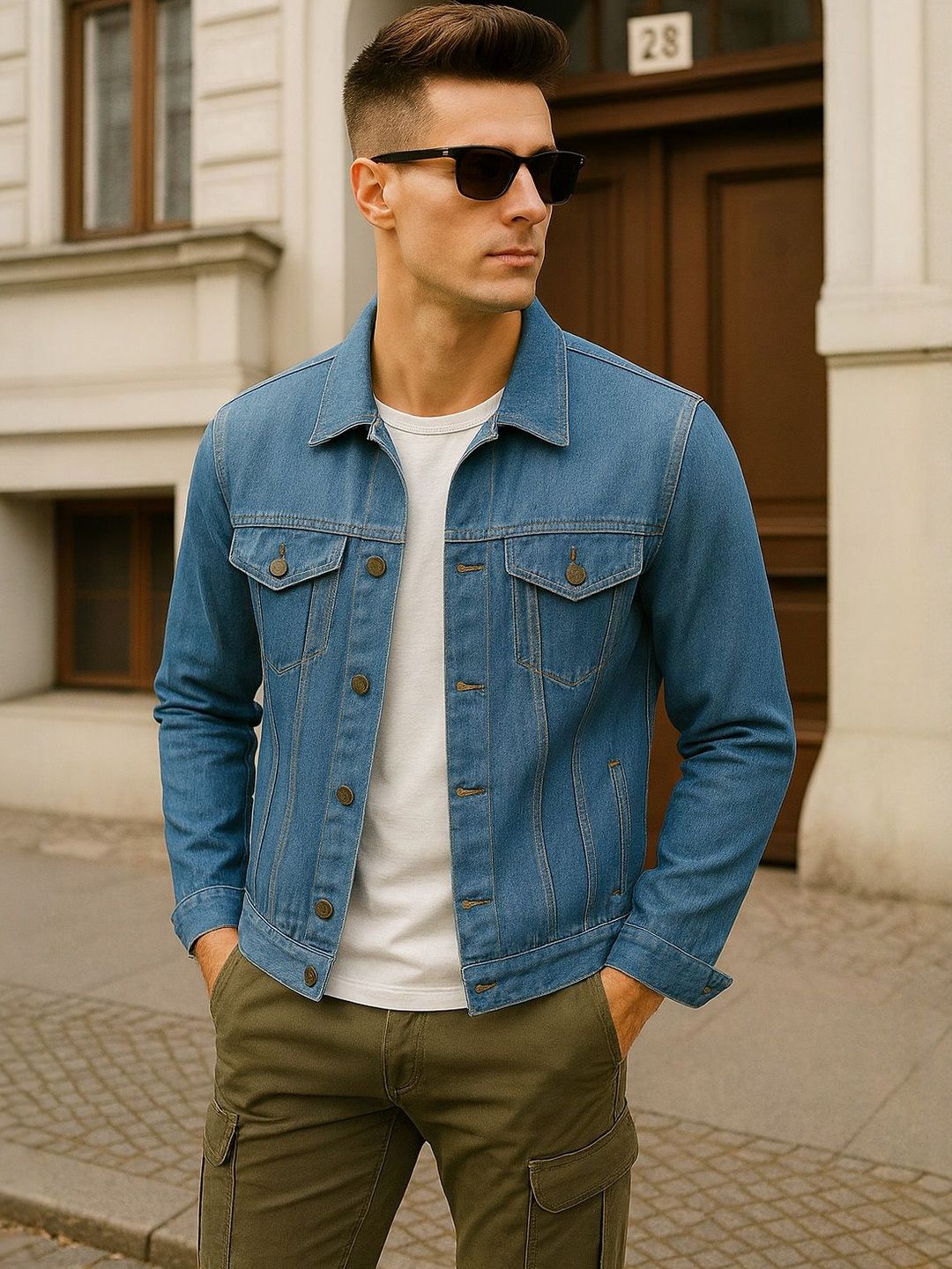 Moda Rapido Men Denim Jacket with Patchwork
