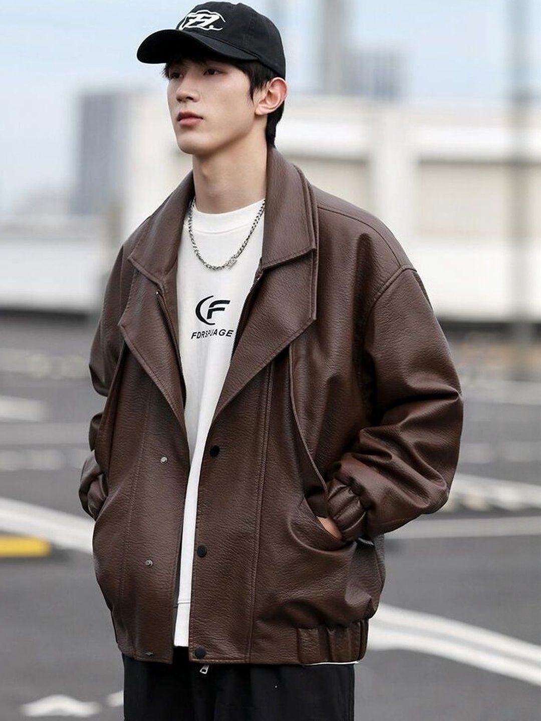 Mast & Harbour Men Spread Collar Solid Leather Jacket