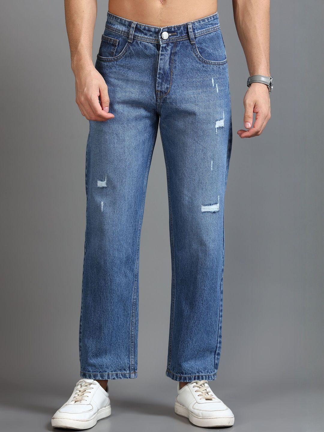 Kolor Fusion Men Loose Mid-Rise Mildly Distressed Light Fade Cotton Baggy Fit Jeans