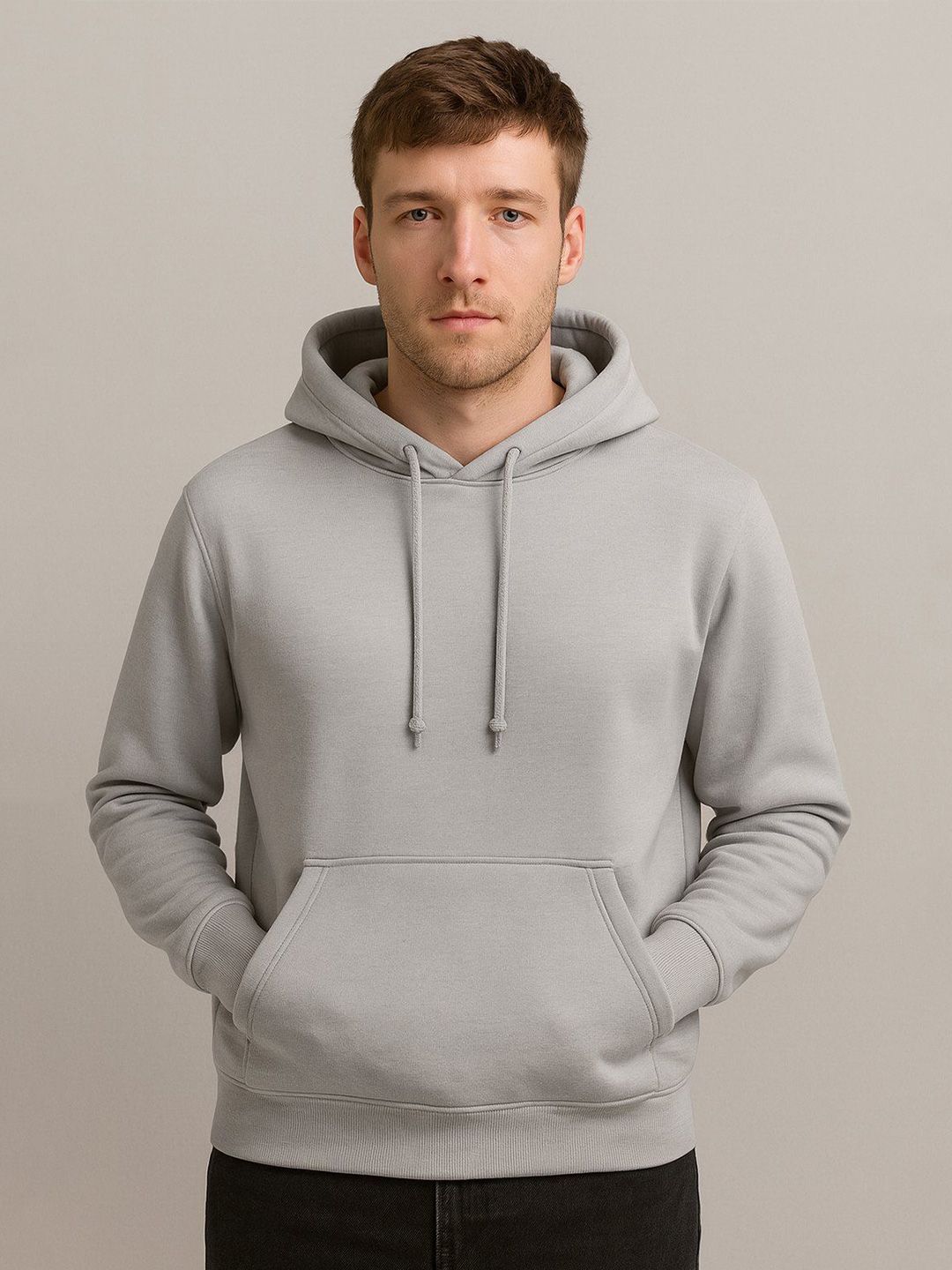 CKARFE Men Solid Hooded Pullover Sweatshirt