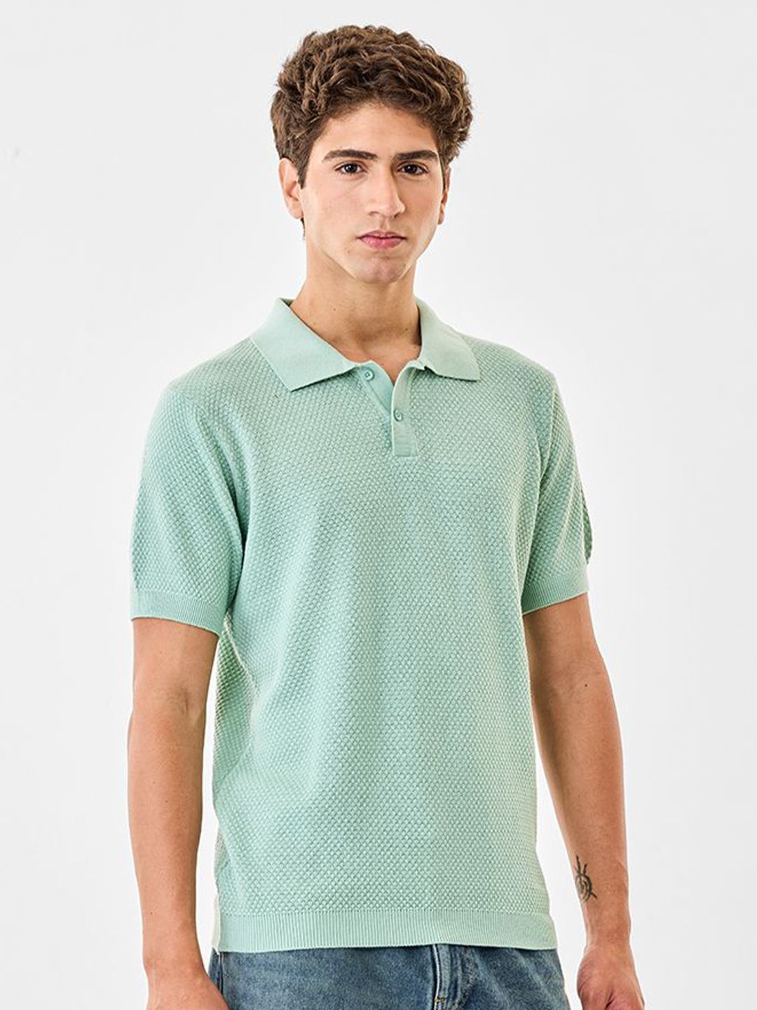 Snitch Men Textured Polo Collar Regular Sleeves Regular Fit T-shirt
