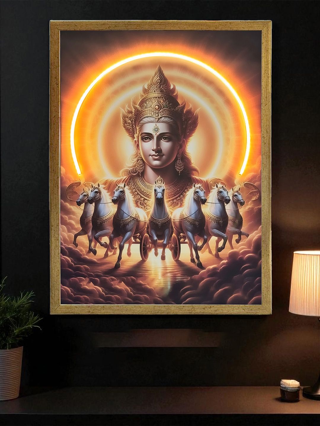 Art Street Art Street Yellow & Orange LED Vastu & Feng Shui Printed Wall Art