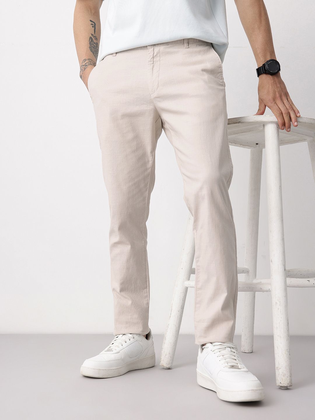 Men Chinos Trousers Mast & Harbour Men Cotton Linen Chinos Trousers
