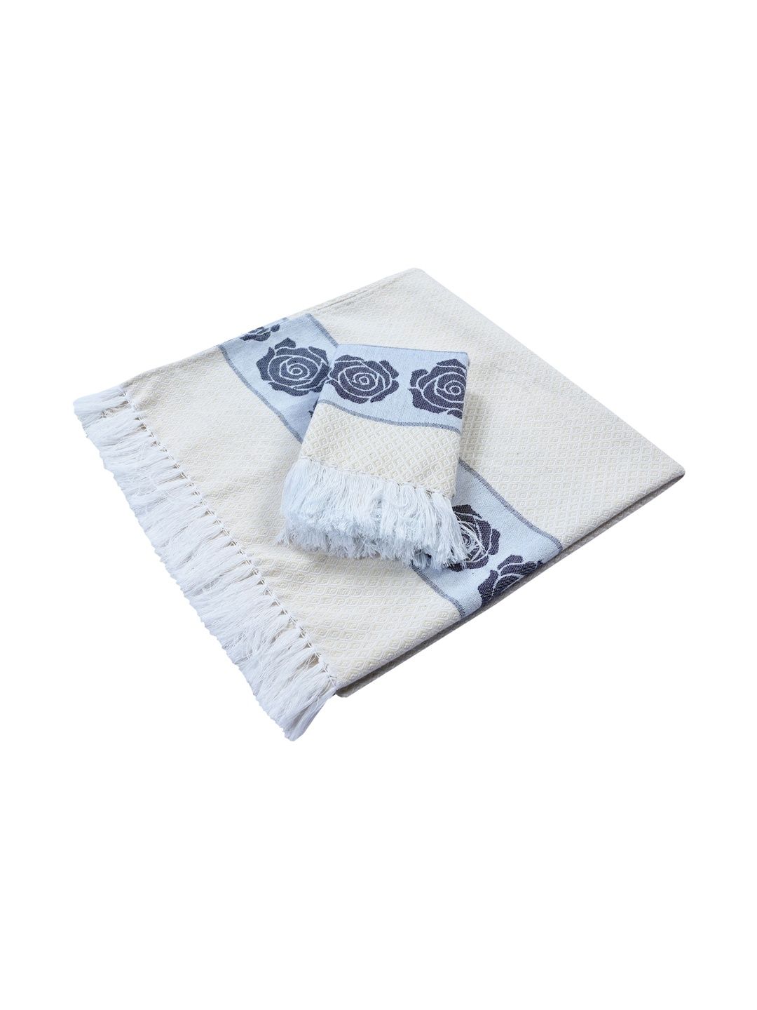 Saral Home Navy Blue & White 2 Pieces Printed Cotton 400 GSM Towel Set