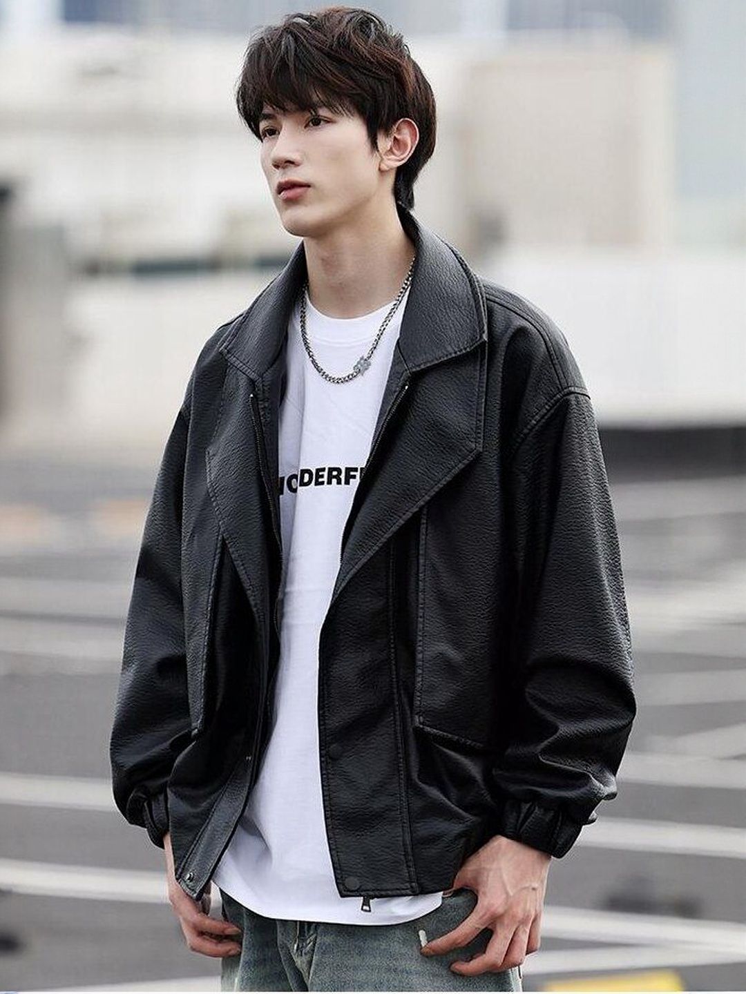 Mast & Harbour Men Spread Collar Solid Leather Jacket
