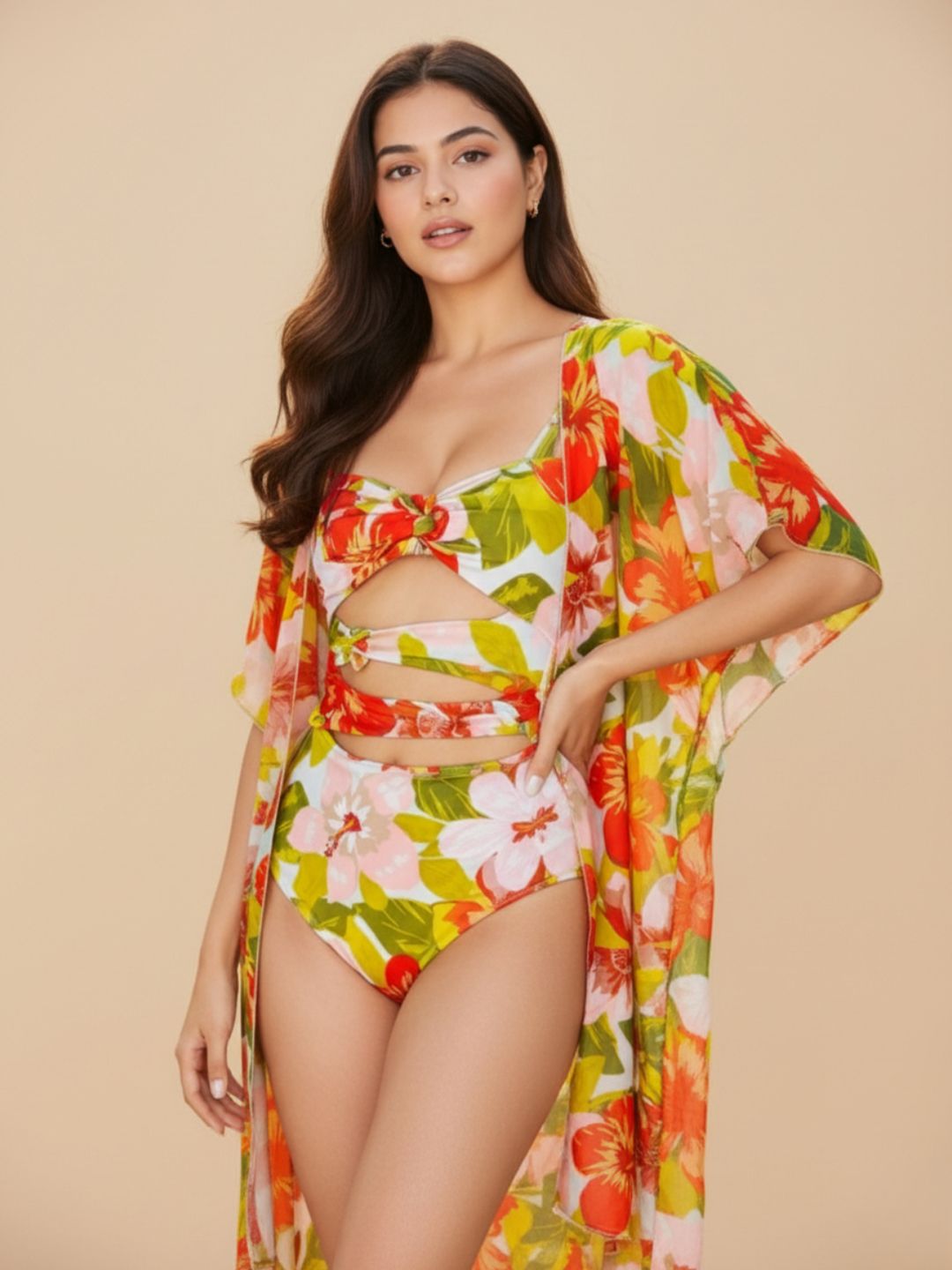 WomanLikeU Floral Monokini With Coverup