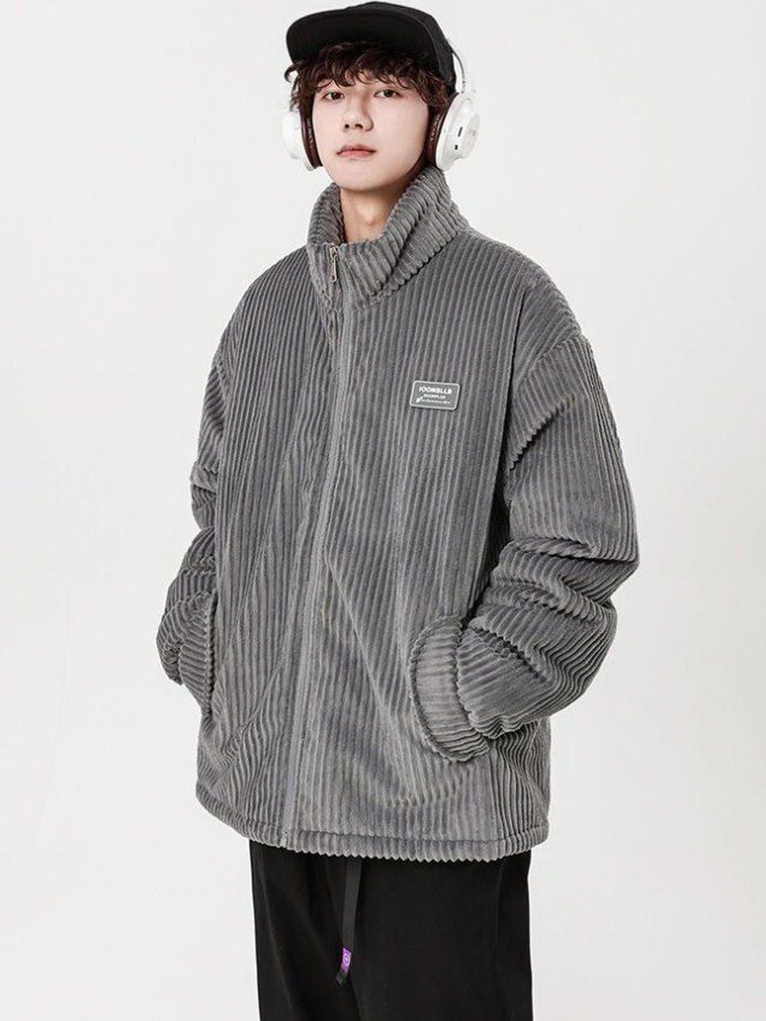 HERE&NOW Men Mock Collar Self Design Puffer Jacket