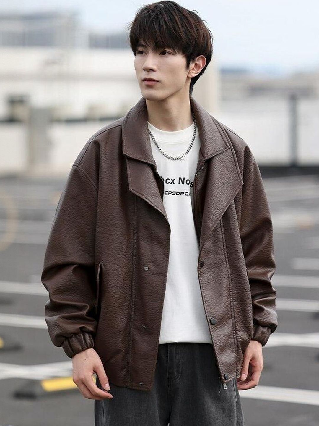 Mast & Harbour Men Spread Collar Solid Leather Jacket