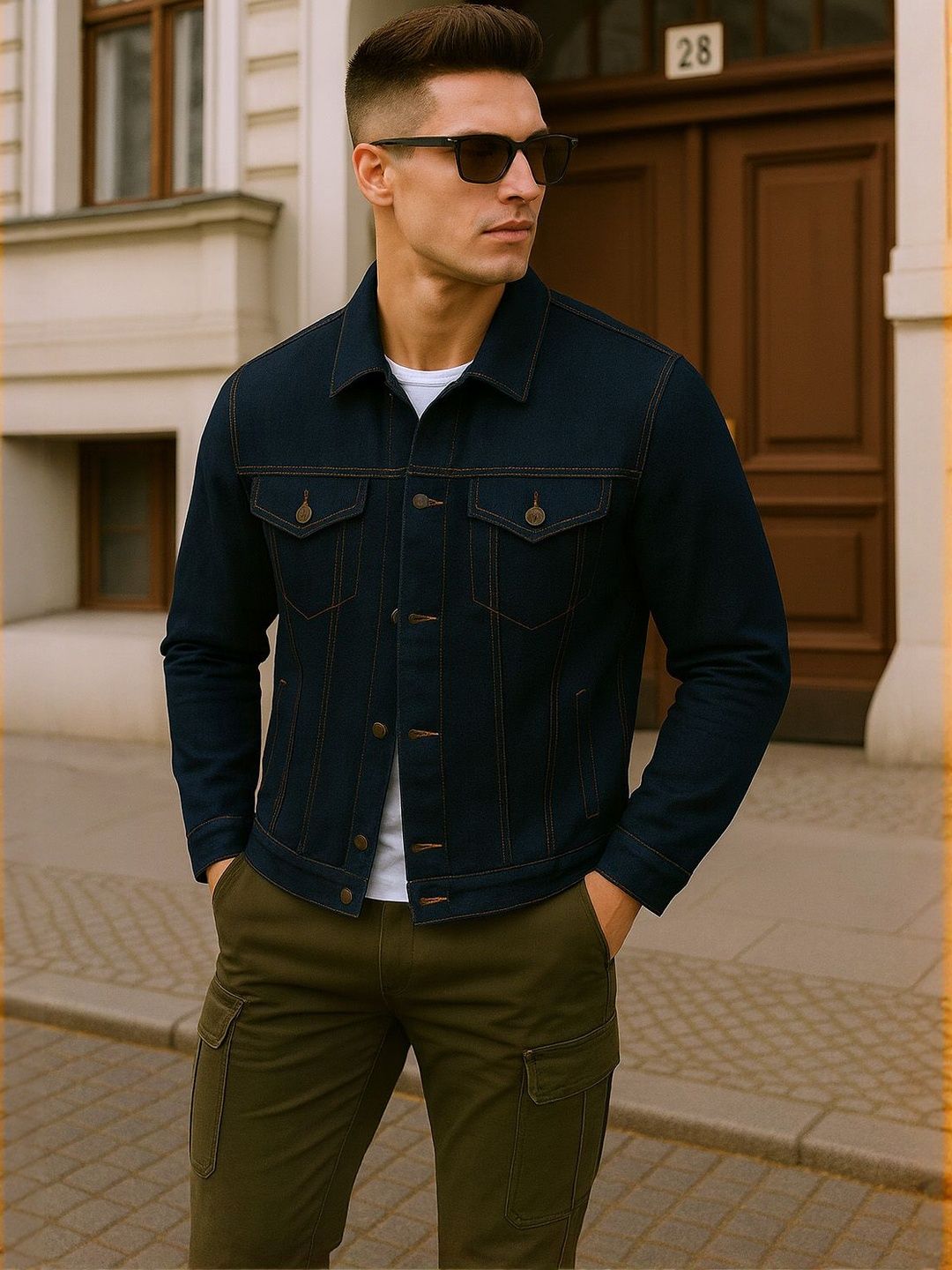 Moda Rapido Men Denim Jacket with Patchwork