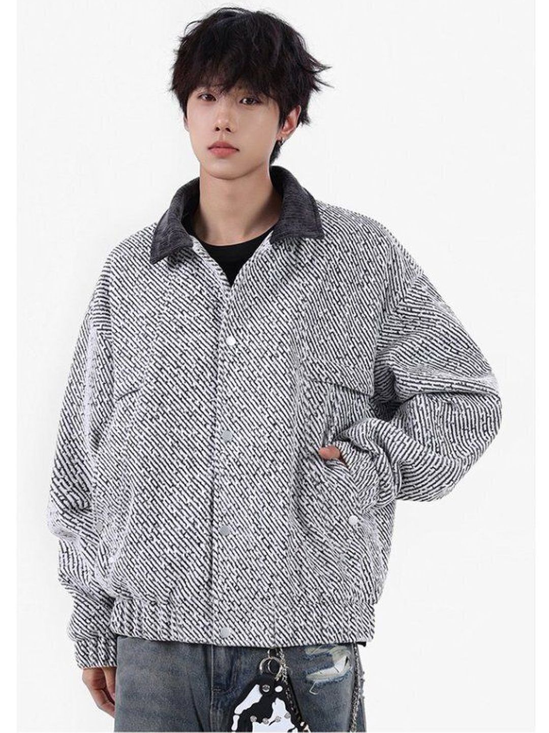 Mast & Harbour Men Geometric Printed Spread Collar Long Sleeve Open Front Jacket