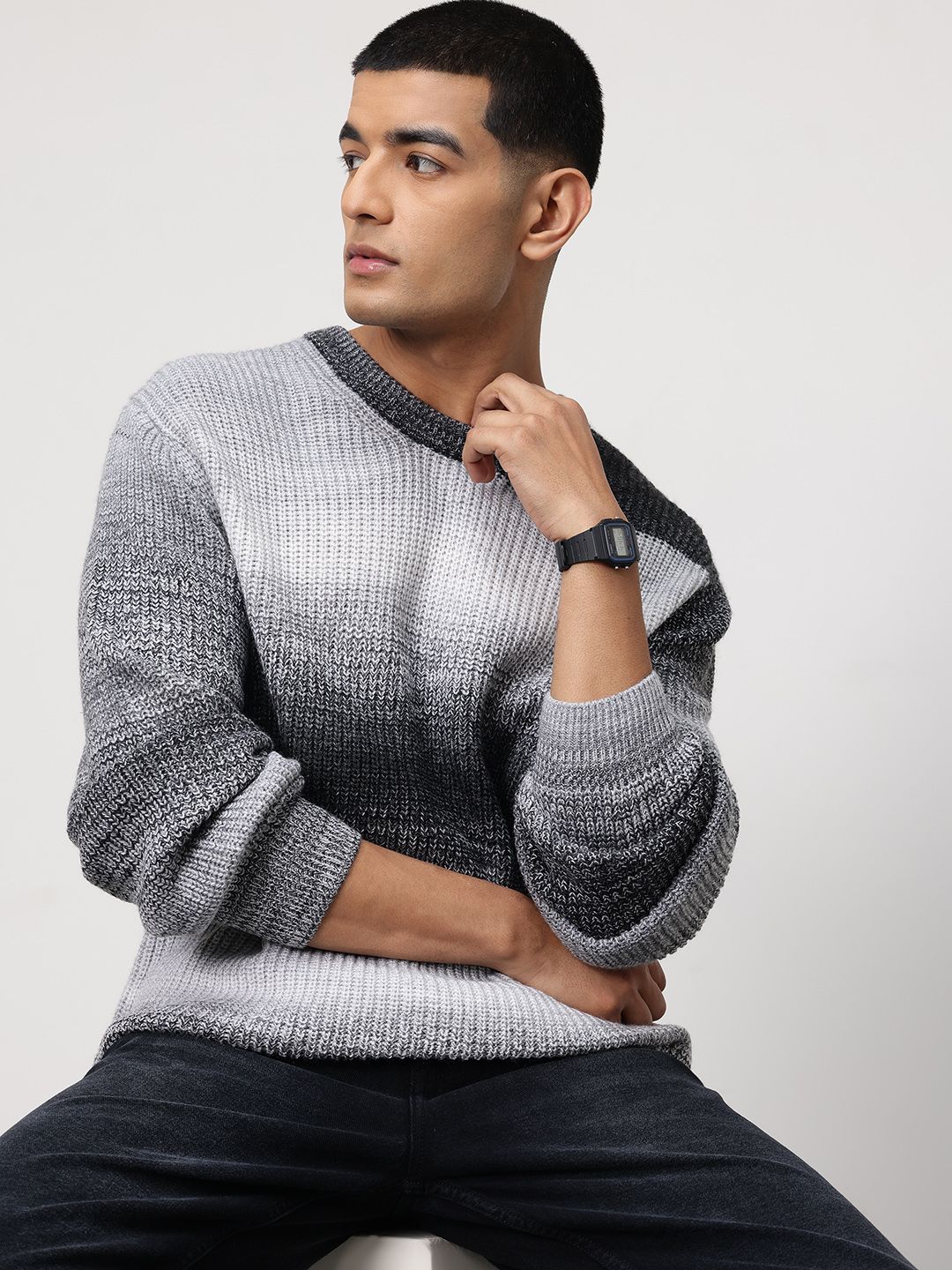 ether Ombre  And Grindle Effect Ribbed Pullover