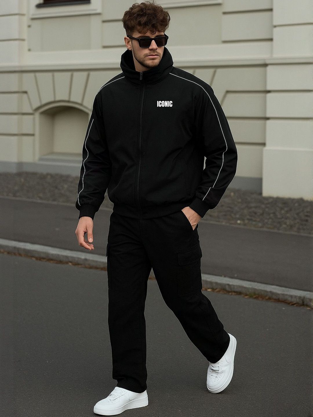 Moda Rapido Moda Rapido Men Windcheater Open Front Jacket with Patchwork