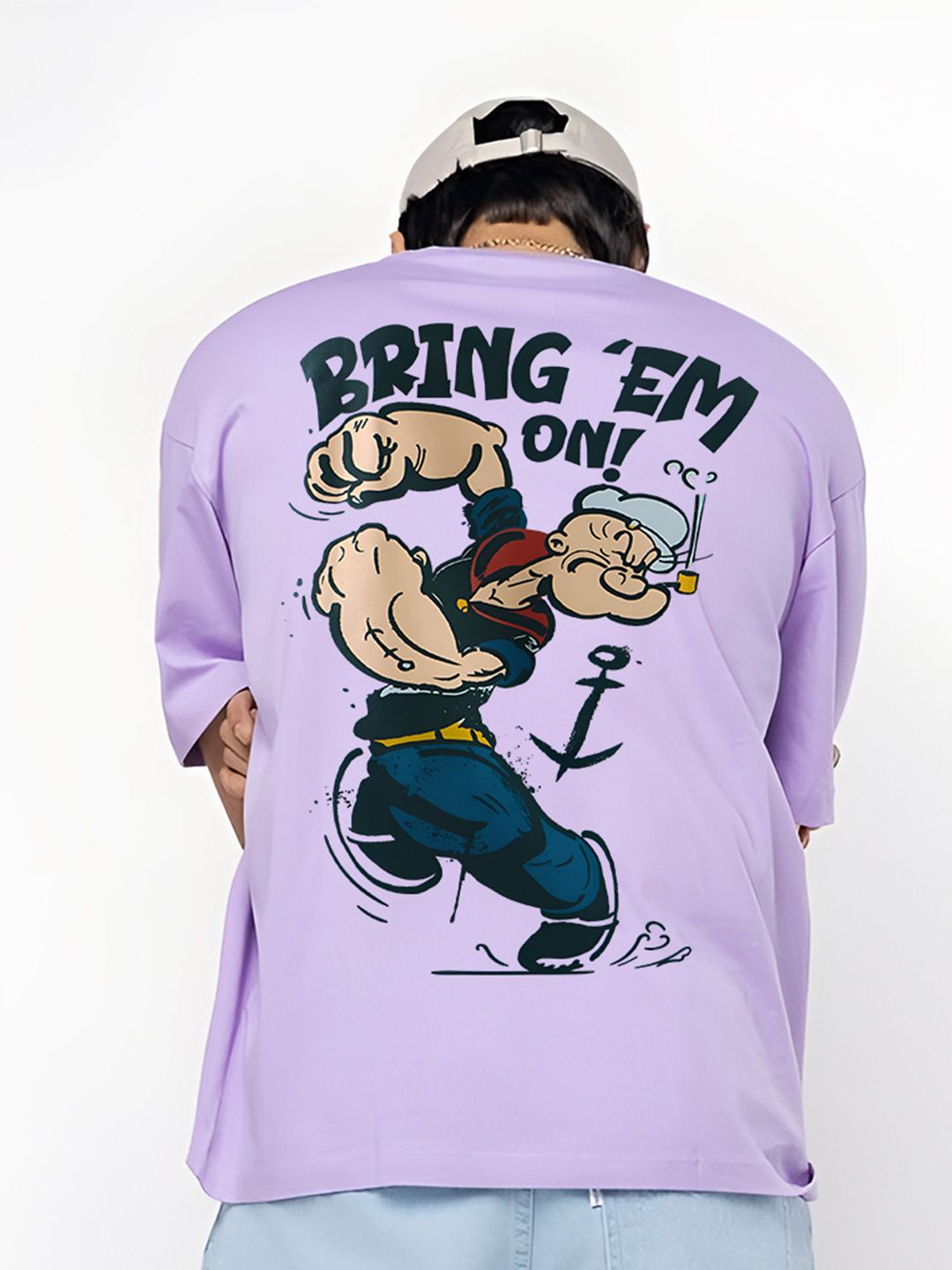 BDSQUARE Popeye Printed Round Neck Pure Cotton Oversized T-shirt