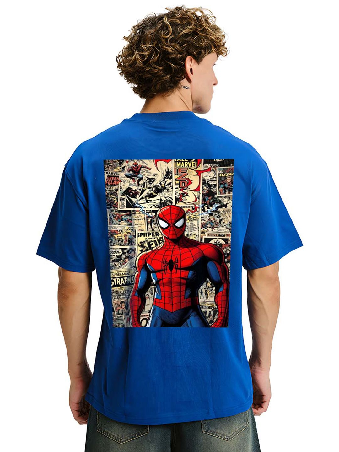 BDSQUARE Spider-Man Printed Drop-Shoulder Sleeves Pure Cotton Oversized T-shirt