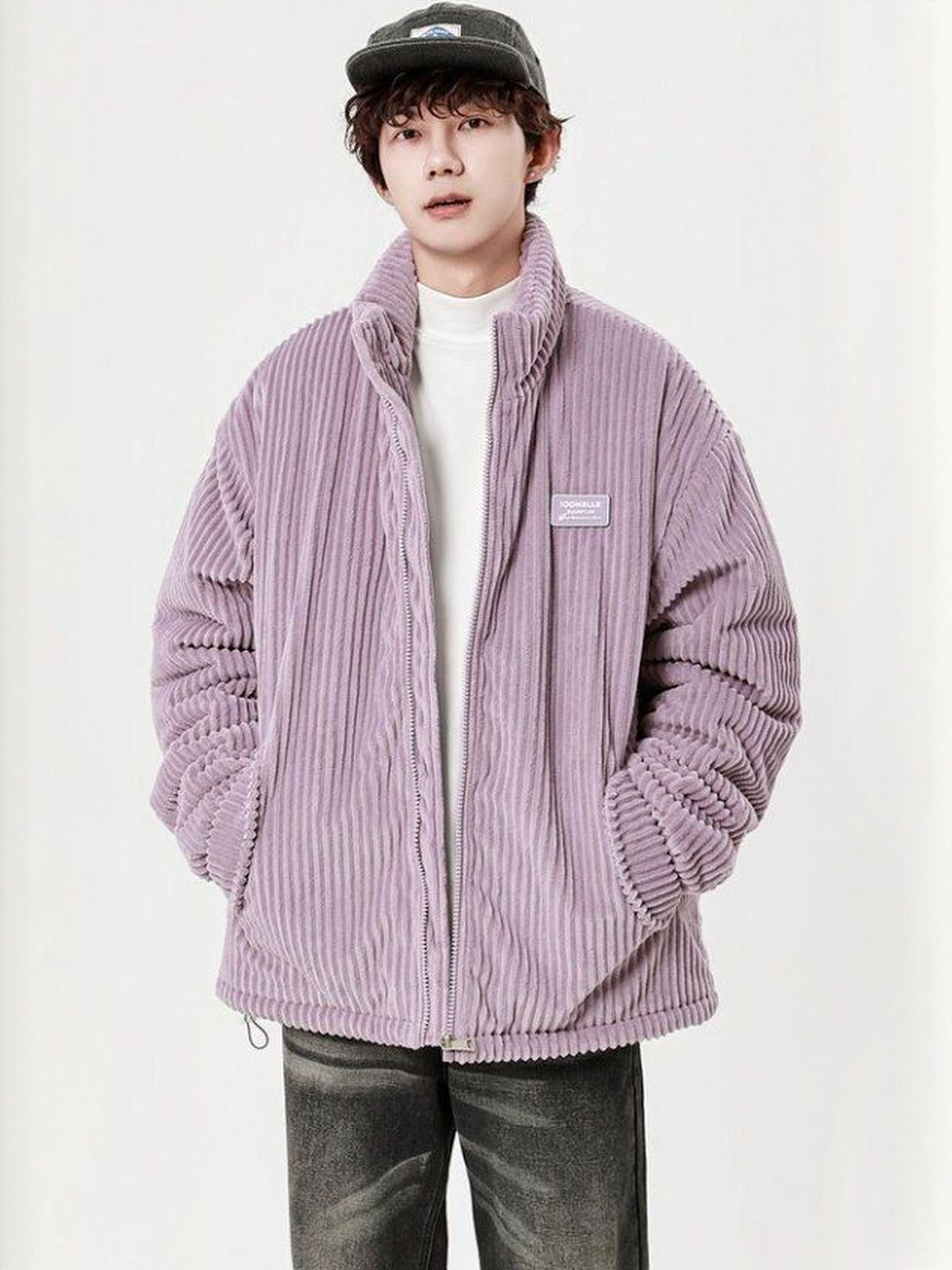 HERE&NOW Men Mock Collar Self Design Puffer Jacket