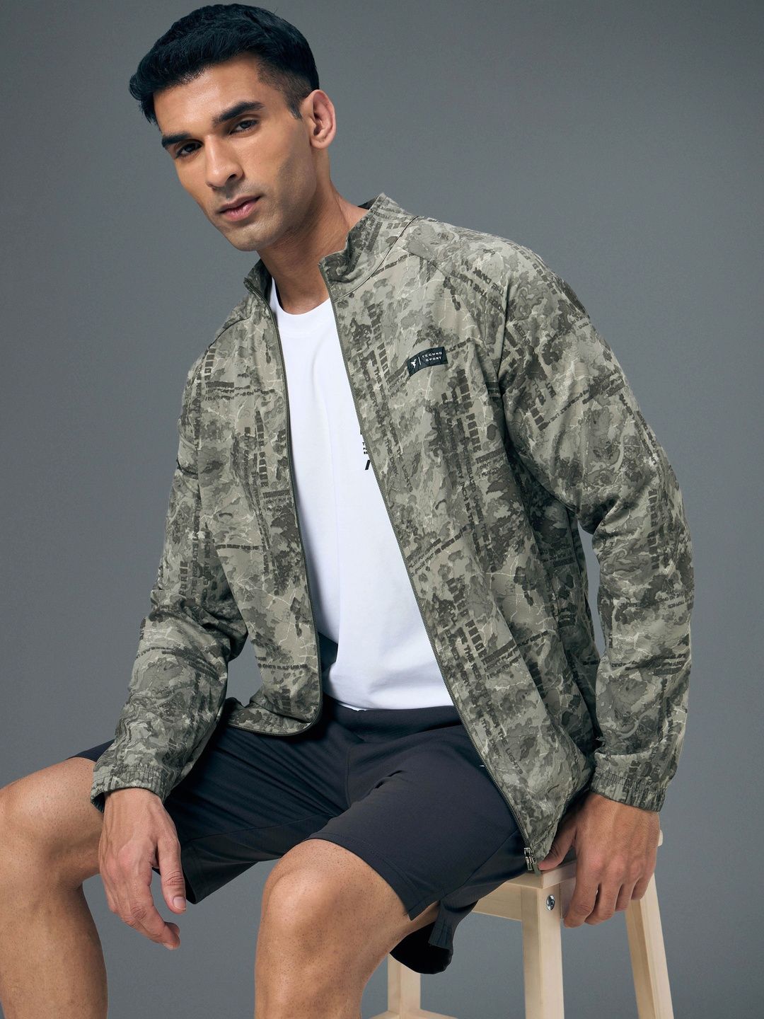 Technosport Men Camouflage Lightweight Training or Gym Sporty Jacket with Patchwork