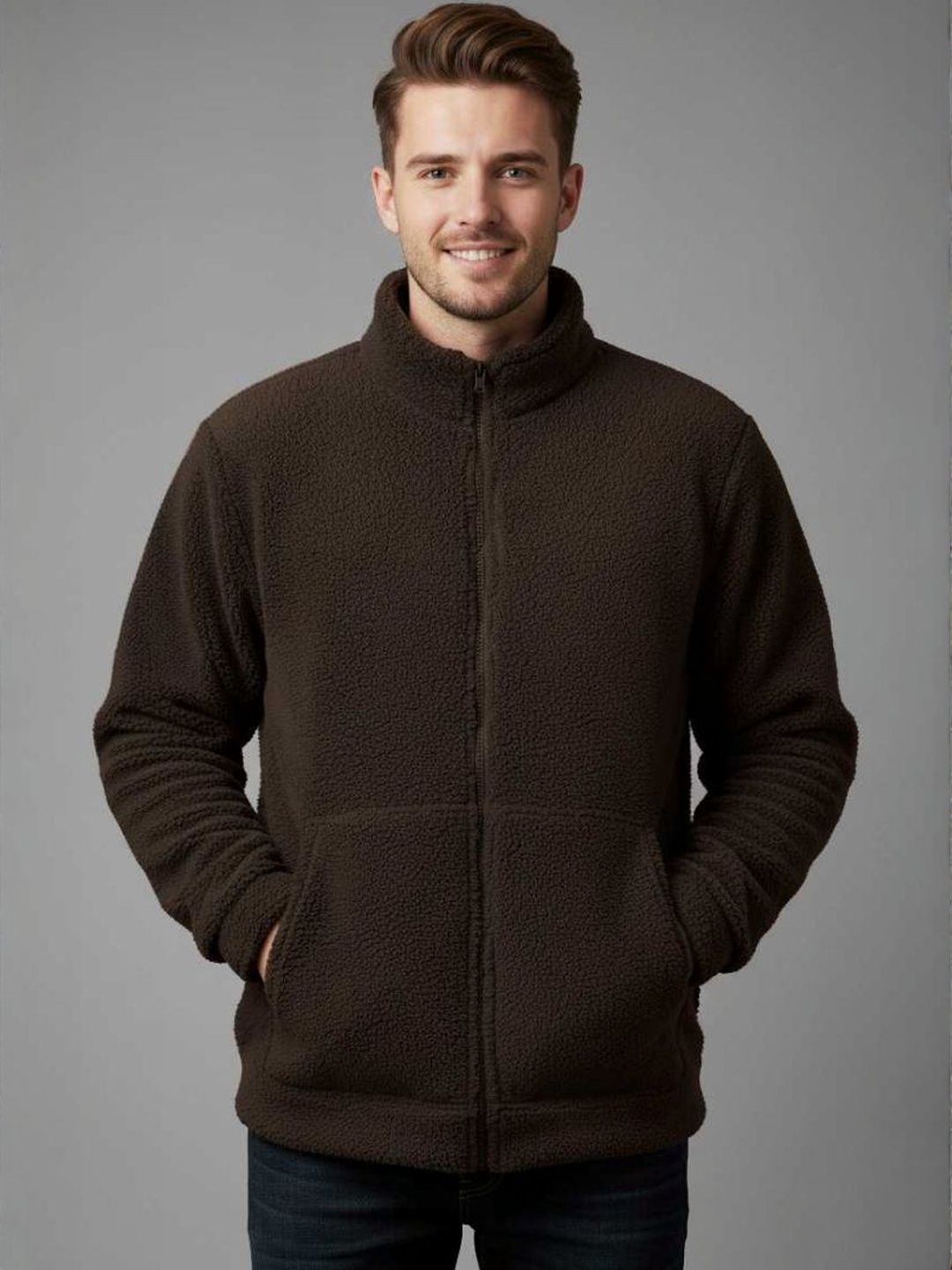 fashlook Men Fleece Regular Fit Solid Jacket