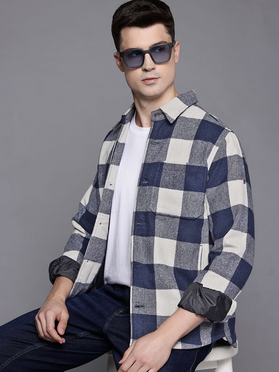 Allen Solly Checked Shirt Style Tailored Jacket