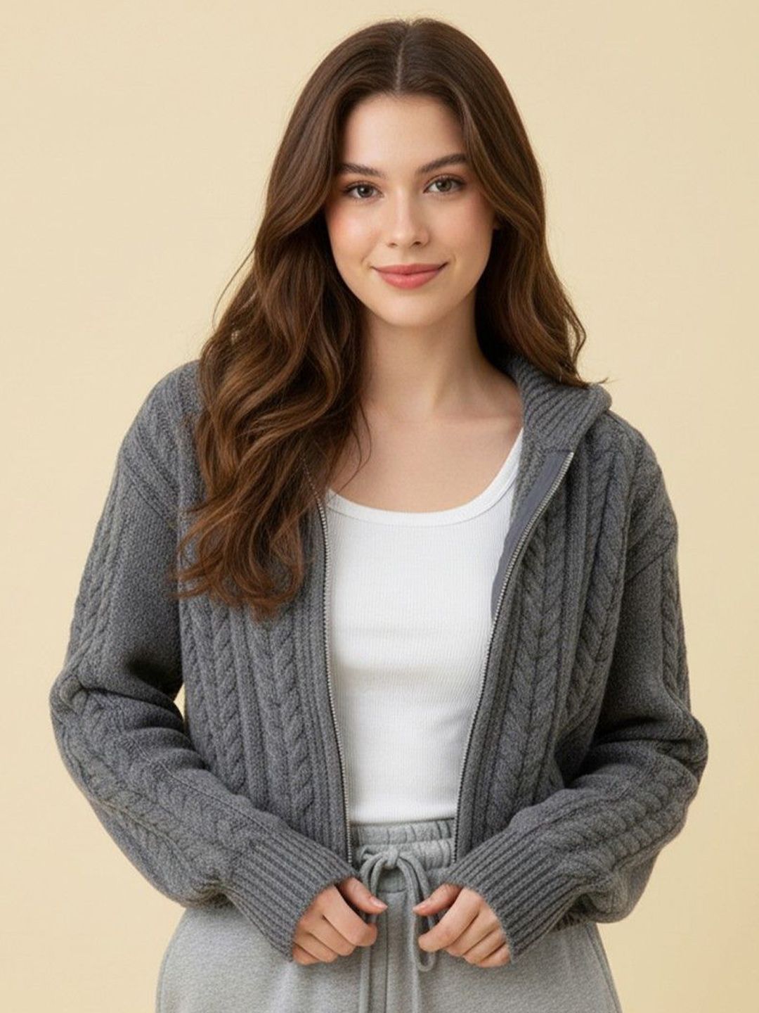 DressBerry Women Hooded Crop Front-Open Sweaters