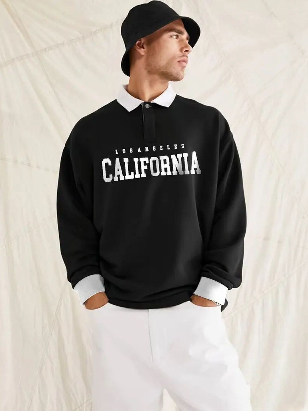 JUMPCUTS Typography Printed Polo Collar Long Sleeves Slim Fit T-shirt