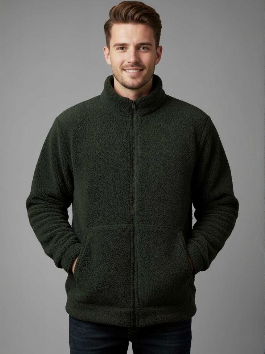 fashlook Men Regular Fit Solid Sherpa Jacket