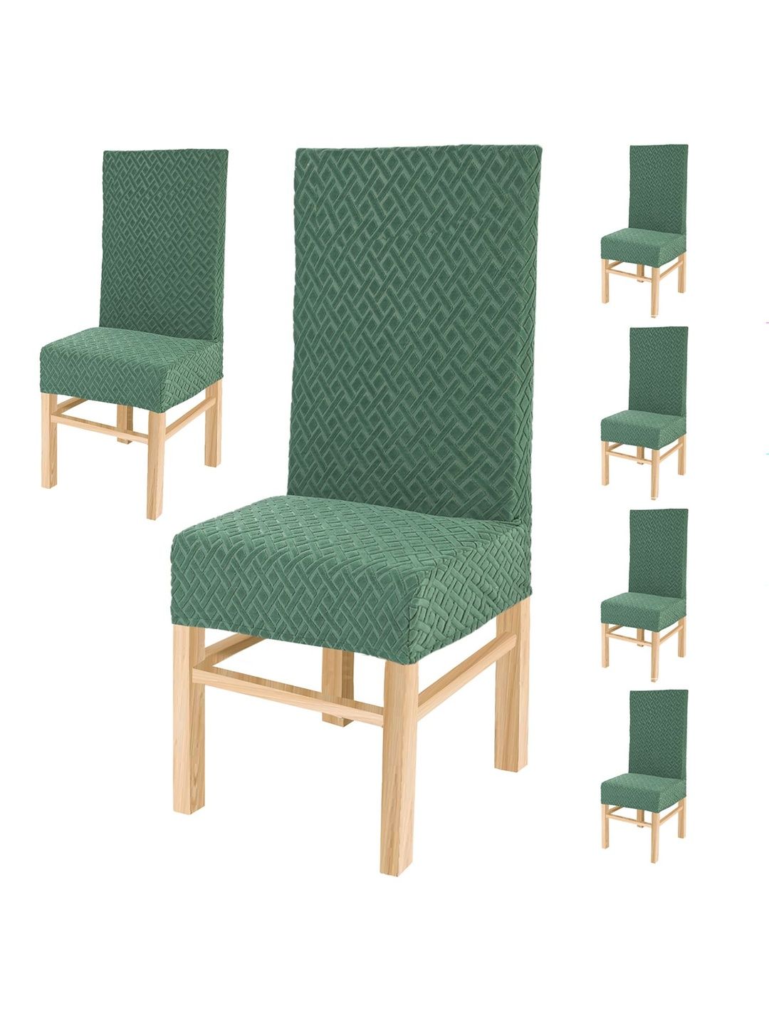 Yellow Weaves Green 6 Pieces Textured Jacquard Chair Covers