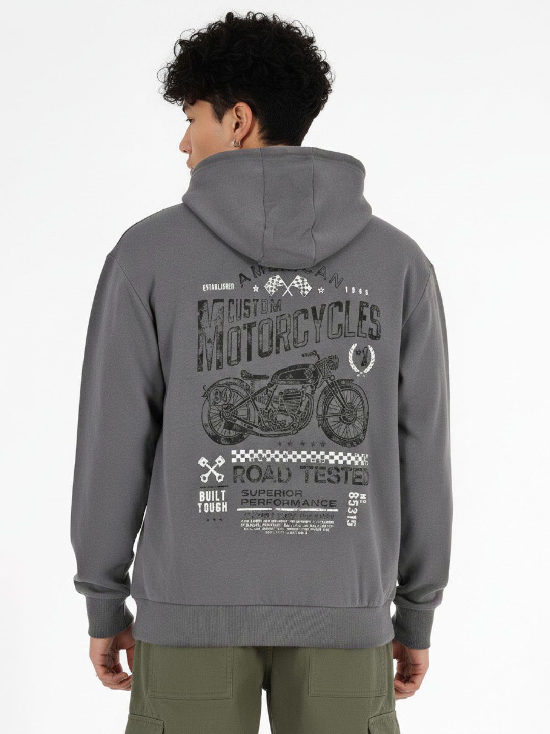 glitchez Graphic Printed Drop-Shoulder Hooded Sweatshirt