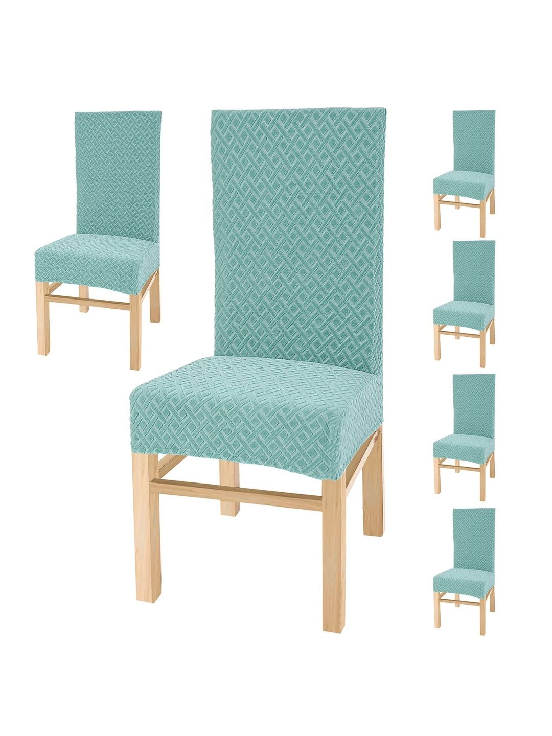 Yellow Weaves Sea Green 6 Pieces Textured Jacquard Elasticated Stretchable Chair Covers