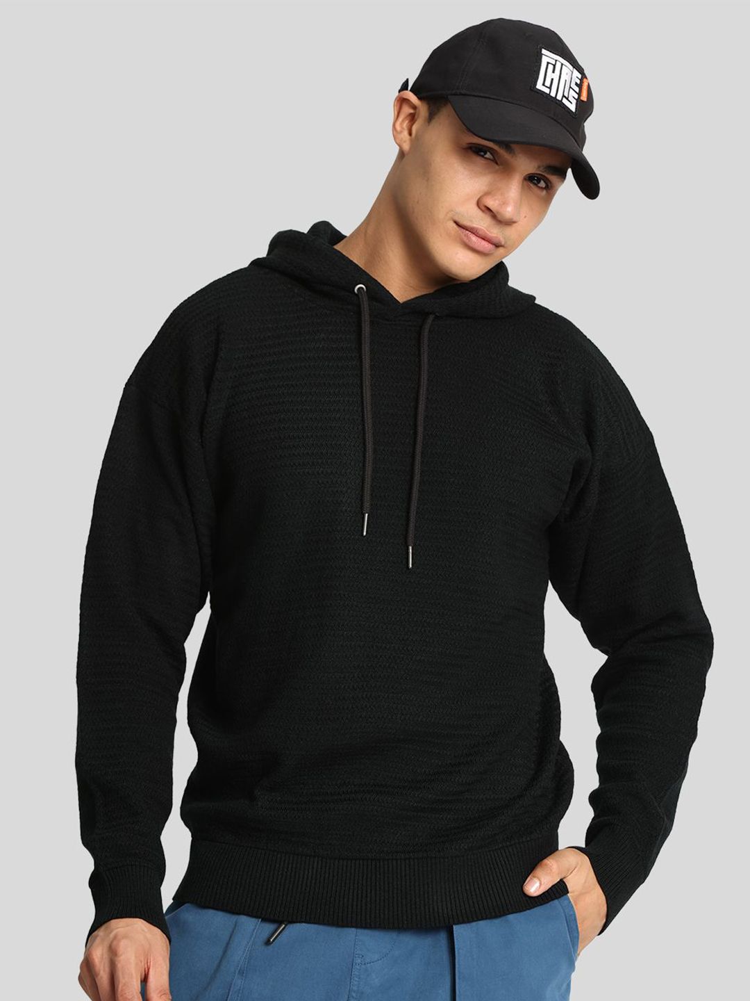 Bene Kleed Men Black Relaxed Fit Hooded Sweatshirt