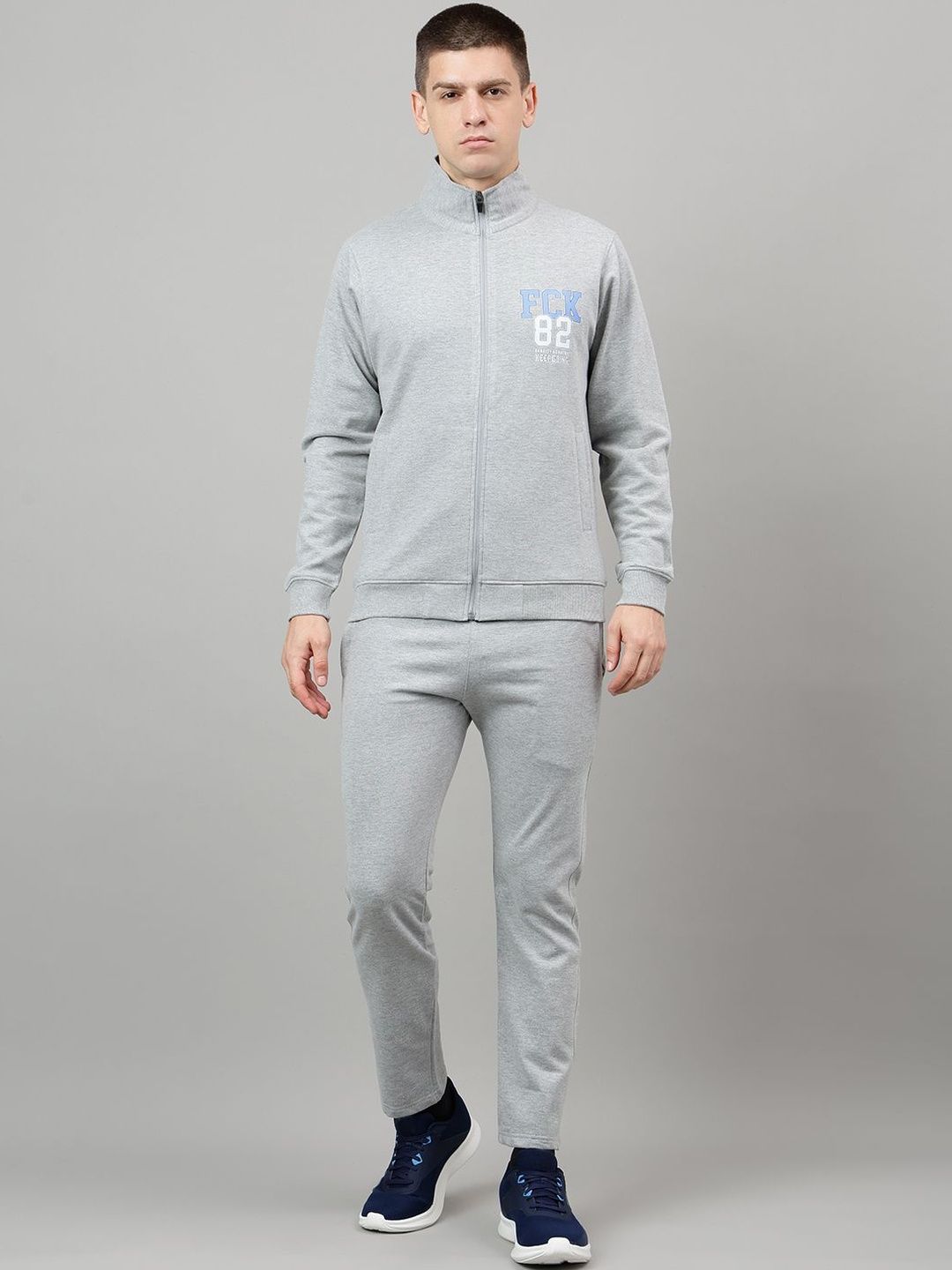 FCK GOLD Men Typography Printed Mock Neck Long Sleeves Cotton Sweatshirt & Tracksuit