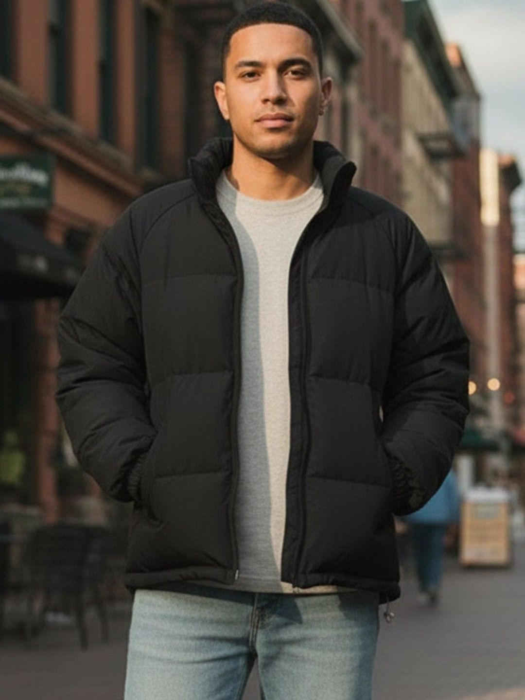 HERE&NOW Men solid Stand Collar Long Sleeves Padded Jacket
