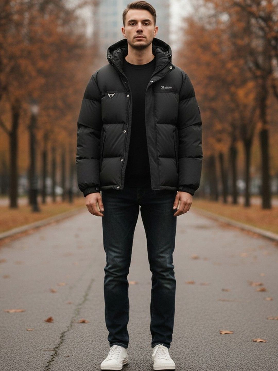 Mast & Harbour Hooded Puffer Jacket With Patchwork