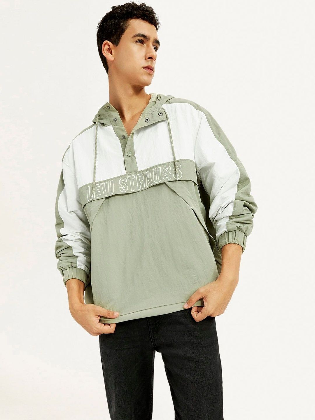 Levis Men Colourblocked Open Front Jacket with Embroidered