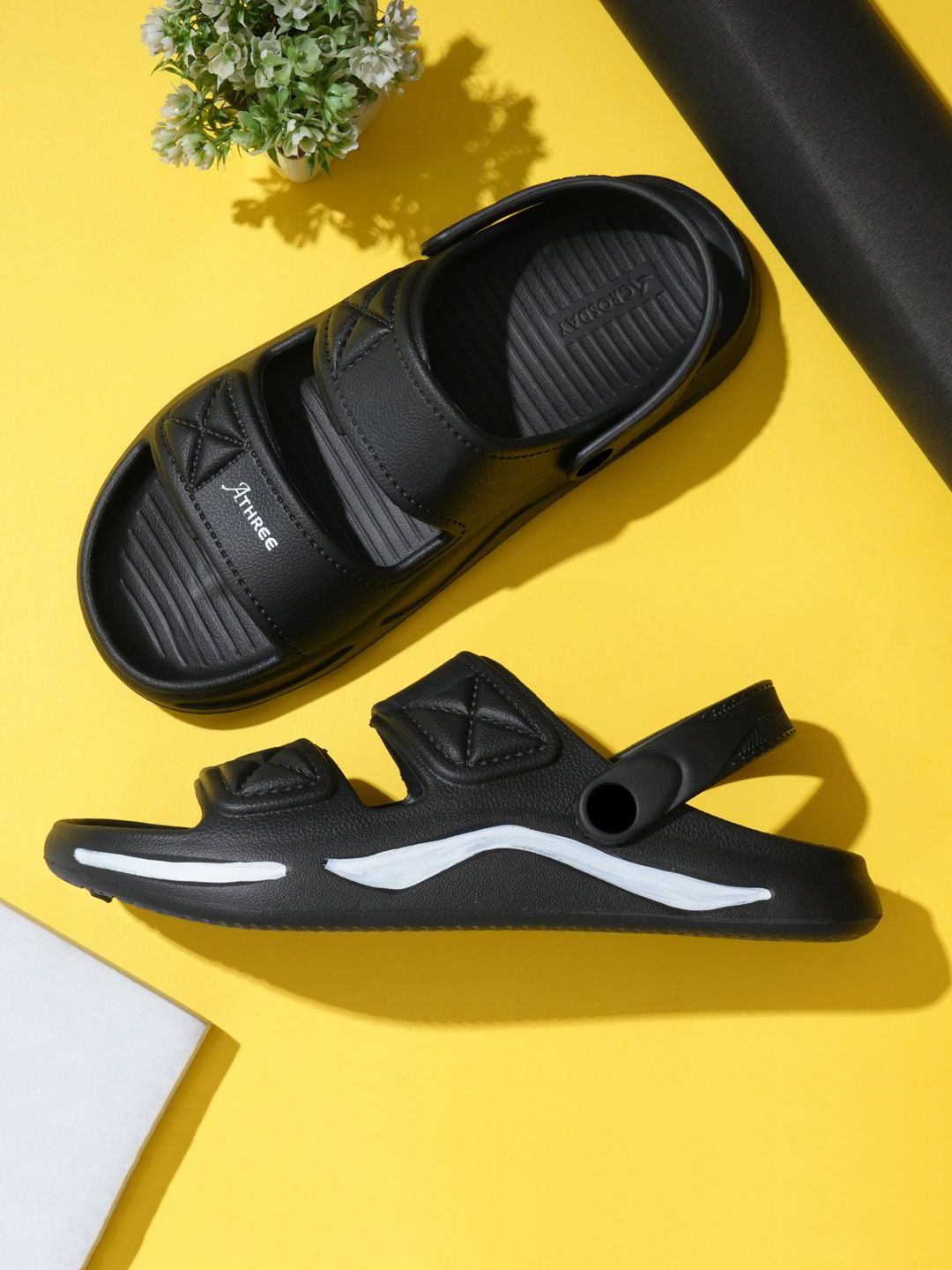 Athree Men Solid Lightweight Cushioned Rubber Sliders