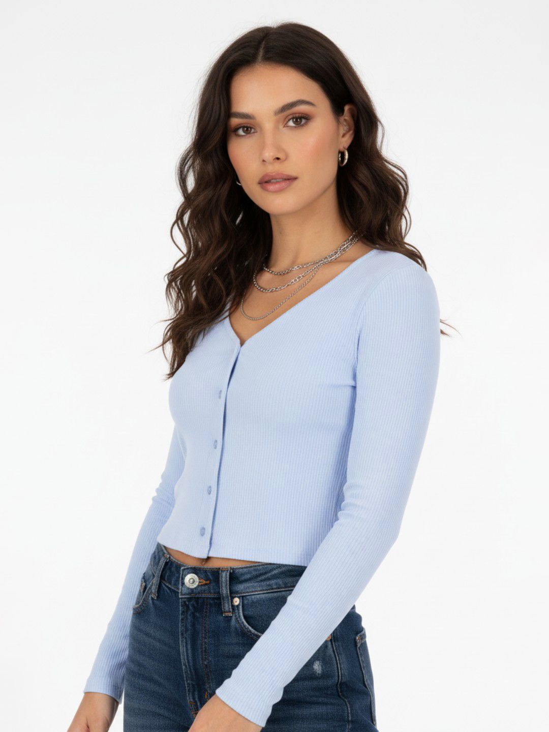 glitchez glitchez Ribbed V-Neck Fitted Top