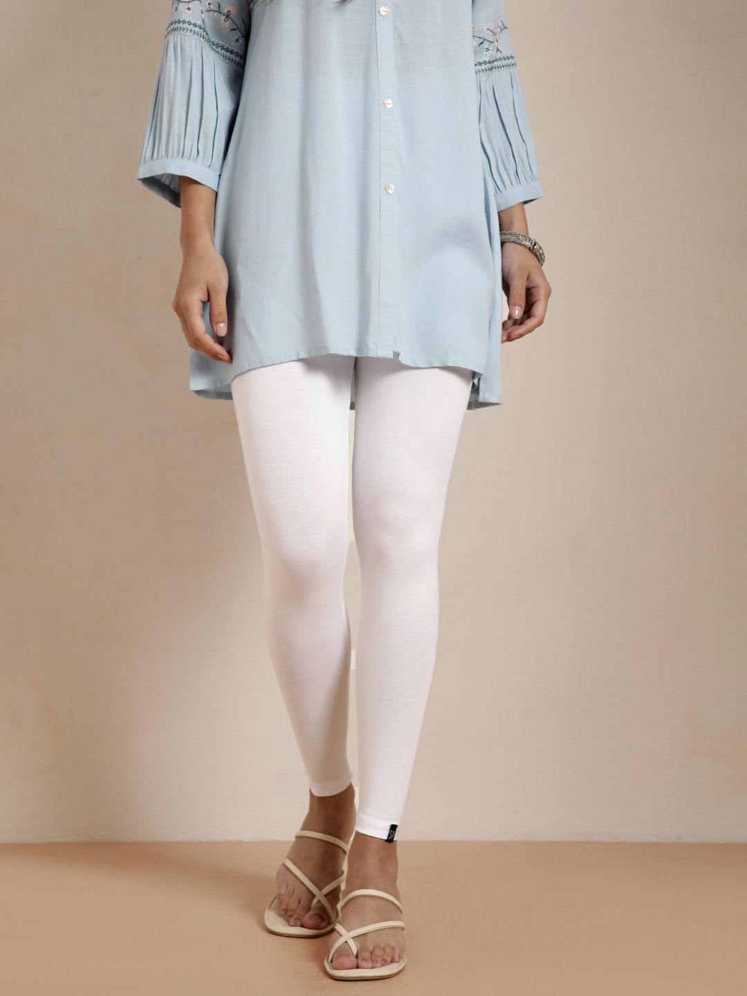 TWIN BIRDS Women White Solid Ankle-Length Leggings