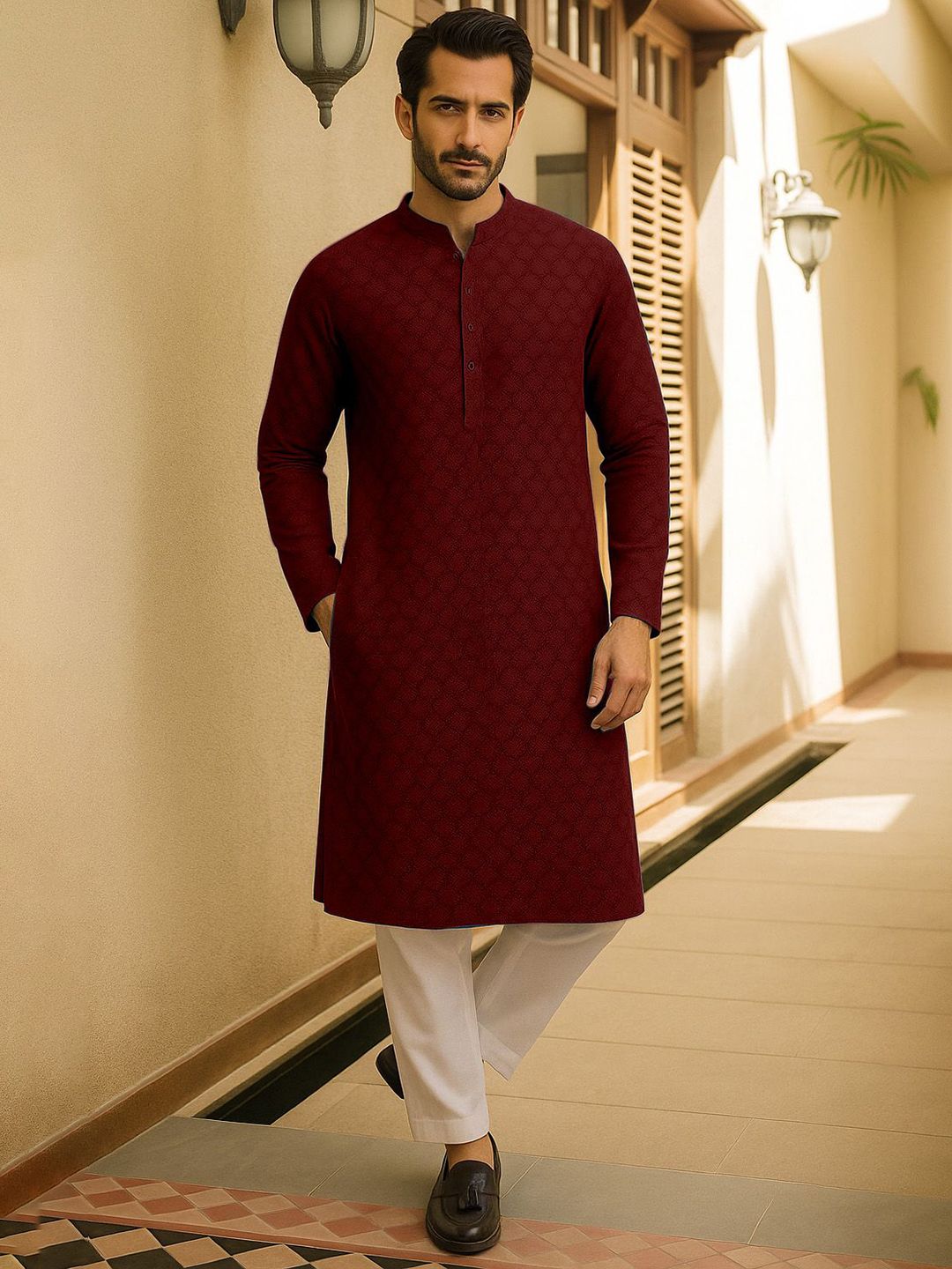 FTX Mandarin Collar Zari Straight Kurta