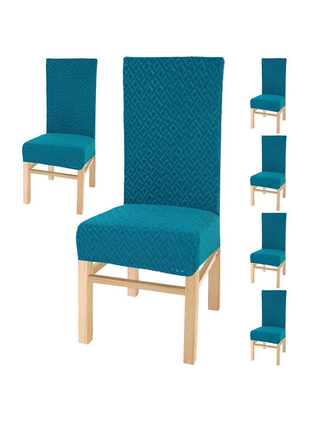 Yellow Weaves Blue 6 Pieces Geometric Elasticated Stretchable Chair Covers