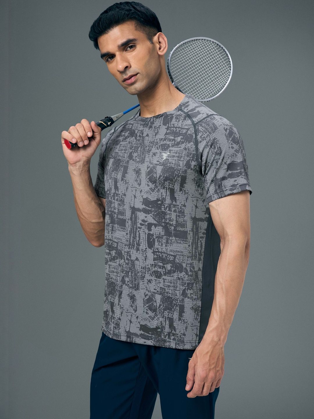 Technosport Men Printed Round Neck Anti Static Slim Fit T-shirt
